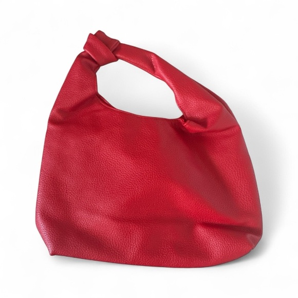 Shiseido Red Faux Leather Small Handbag Hobo Purse NWOT Floral Stamp NEW Travel - Picture 2 of 3